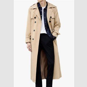 PANTETE Men's Double Breasted Trench Coat Oversized Long Jacket Sz XL Khaki NWT